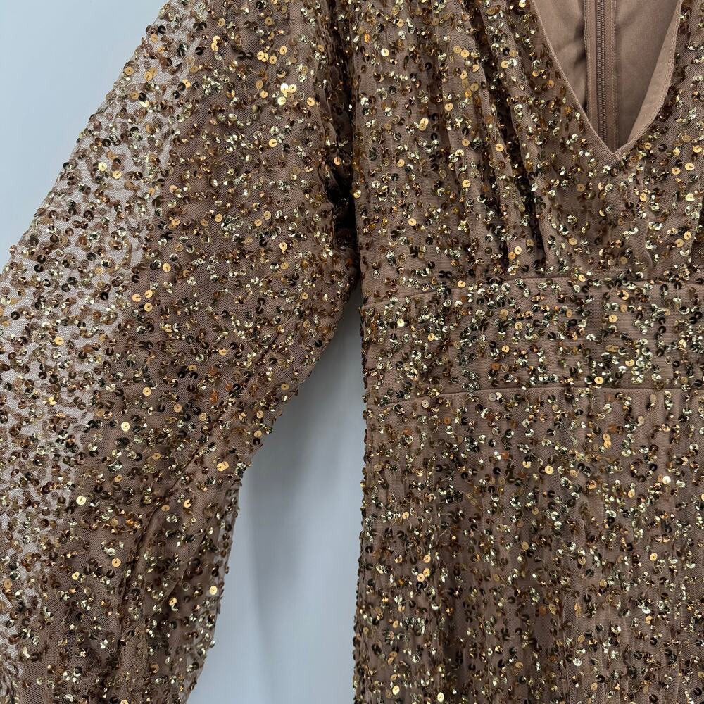Mac Duggal 10791 Bronze Sequin Long Sleeve Gown Size 12 NWT Formal Prom Bishop - Picture 9 of 12